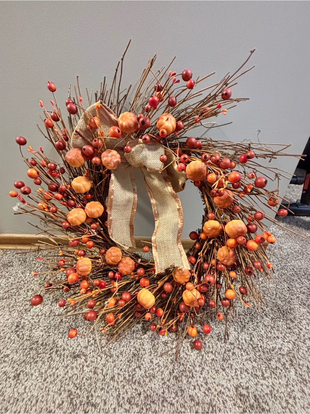 Orange Pumpkin & Berry Fall Wreath